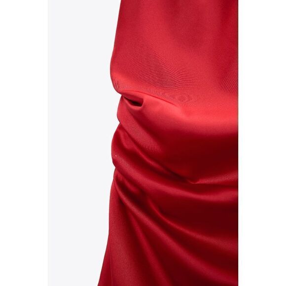 NWT ZARA ASYMMETRIC SATIN EFFECT DRESS RED - Picture 12 of 13
